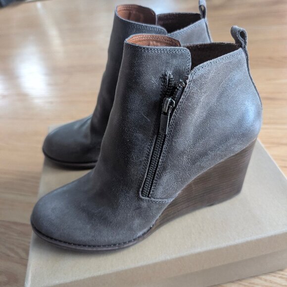 NEW Lucky Brand Yesterr Wedge Heel Booties Leather Women's 11 Ankle Boot gray - Picture 6 of 13